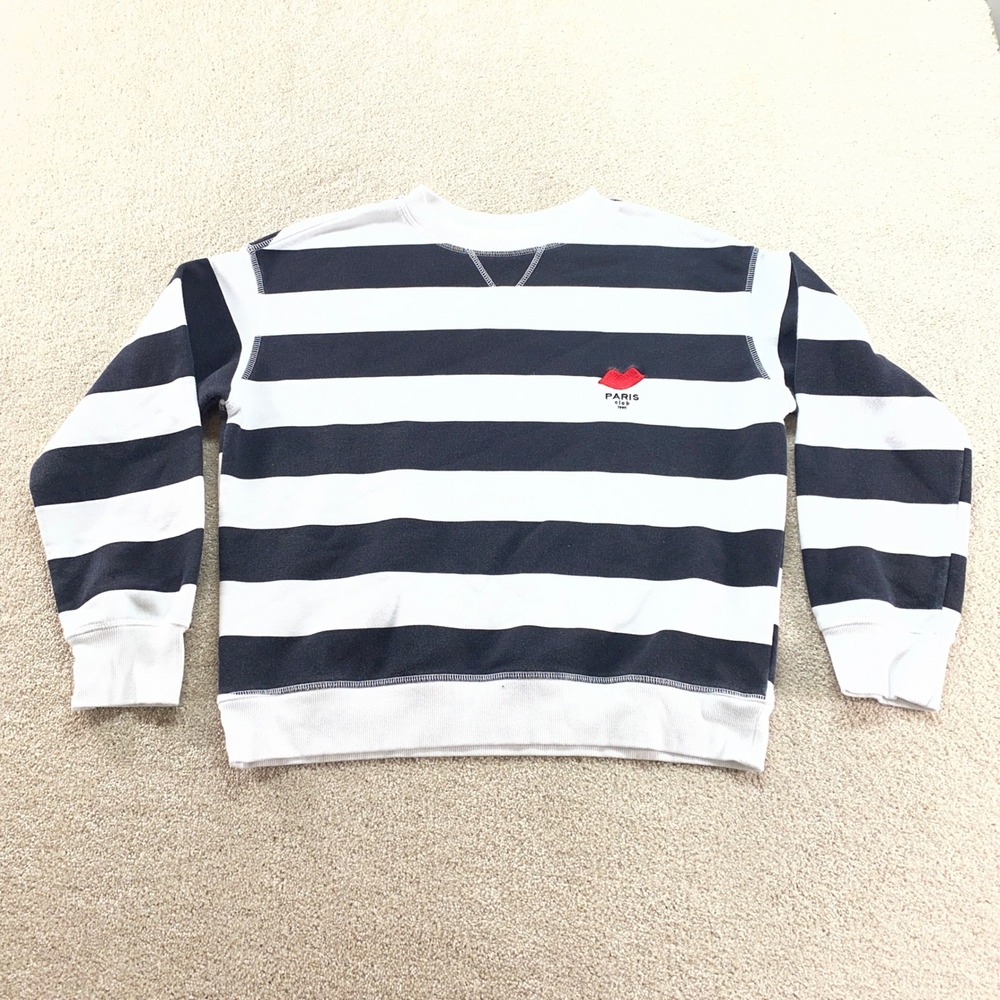 H&M Striped Sweatshirt Womens Size Small Paris Logo Pullover Long Sleeve